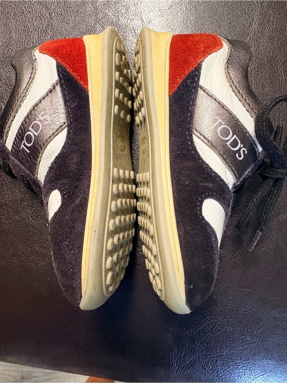 TOD'S Kids Suede & Leather Low-Top Sneakers in Black, White & Red